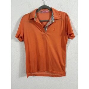 Masters Golf Shirt Womens Medium Orange Polo Short Sleeve Paisley Trim Augusta‎